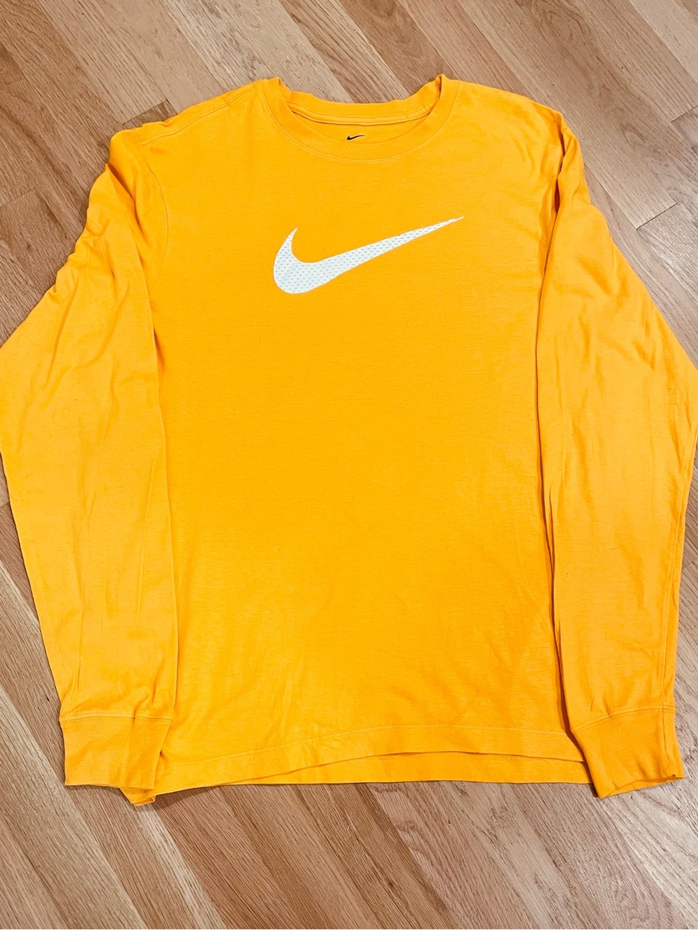 Nike Fit Long Sleeve Mens Top in Vibrant Yellow with White Swoosh Athletic